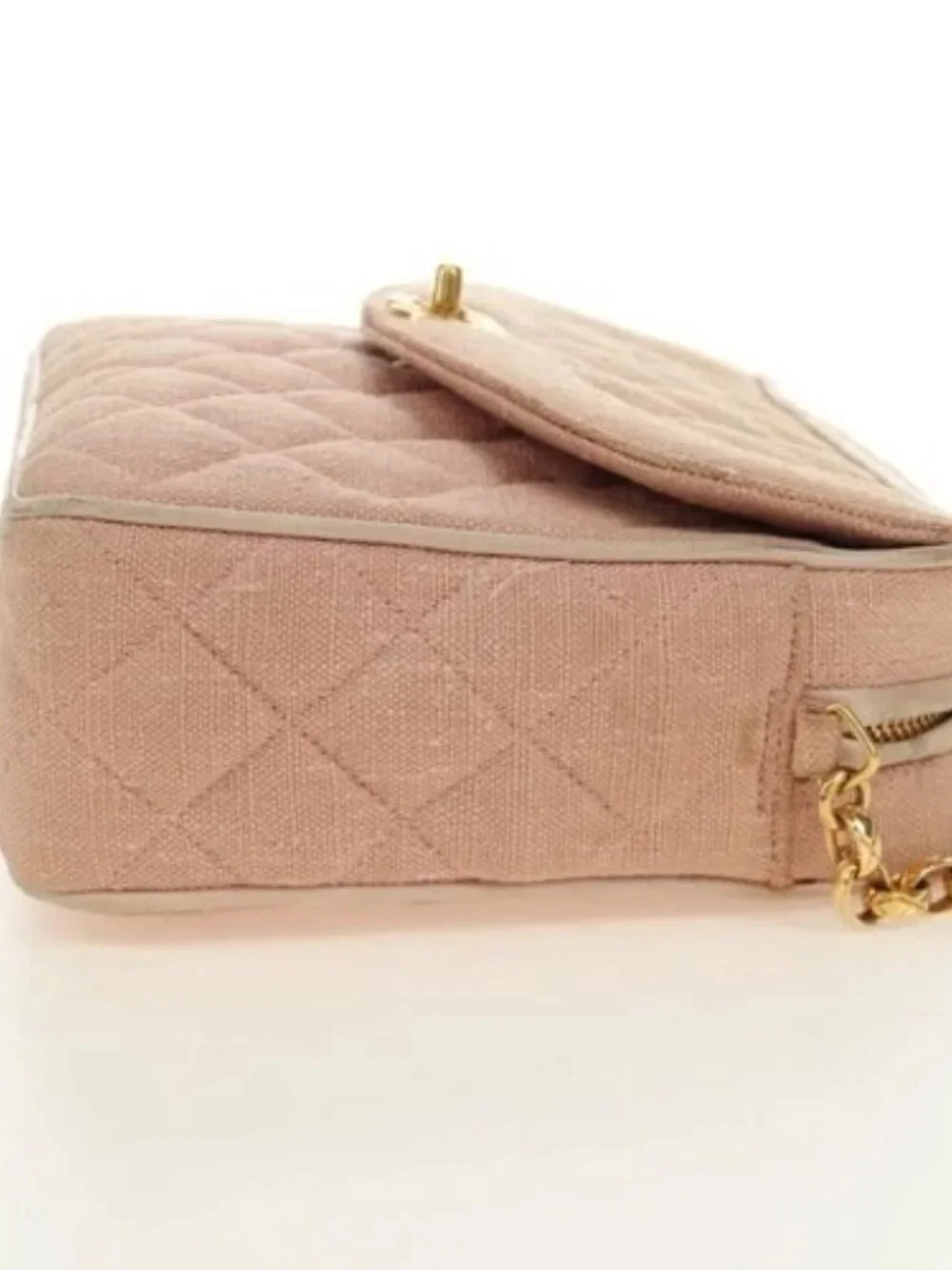 CHANEL Matelasse Chain Shoulder Bag Canvas Pink Gold CC Auth 183065M